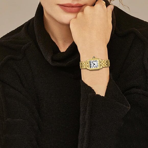 Gold Watches for Women Vintage Bracelet Small Rectangular Case Roman Dial - Picture 6 of 7